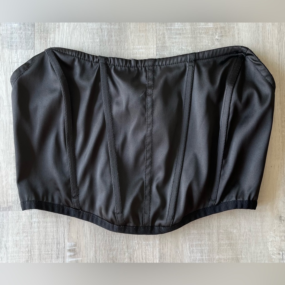 GARAGE Black Karina Satin Sleeveless Strapless Corset Cropped Top Size XS